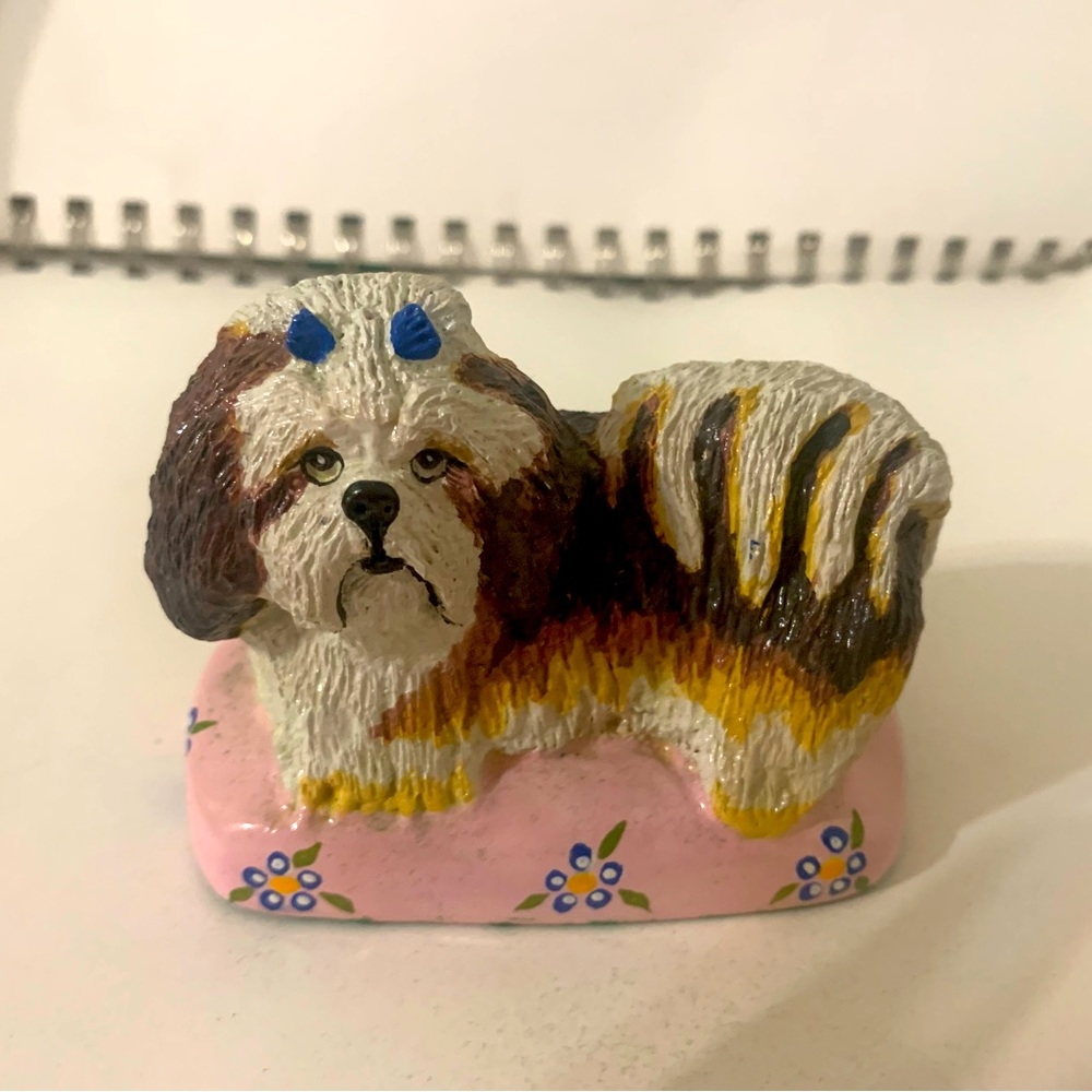 Vintage Basil Matthews Dog Shih Tzu Lhasa Apso on Pink Pillow Figurine